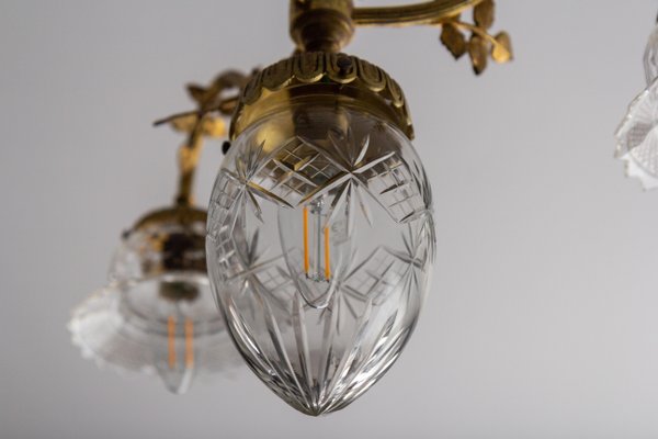 French Louis XVI Style Bronze and Clear Cut Glass Four-Light Chandelier, 1920s-KEG-1803435