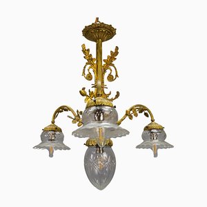 French Louis XVI Style Bronze and Clear Cut Glass Four-Light Chandelier, 1920s-KEG-1803435