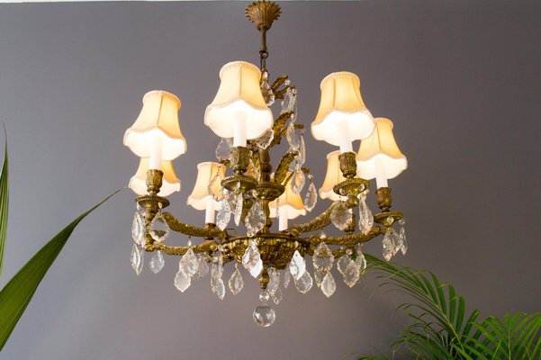 French Louis XVI Style Bronze and Crystal Eight-Light Chandelier-KEG-1139915