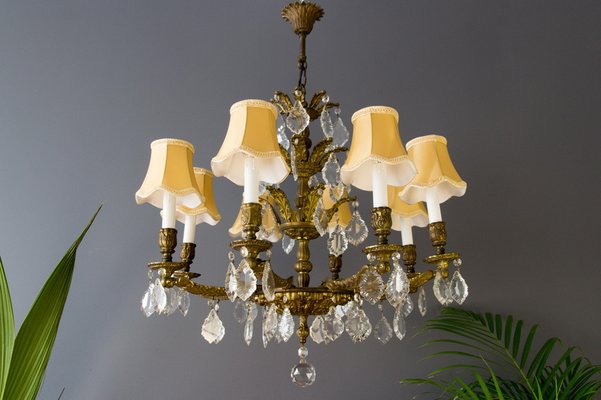 French Louis XVI Style Bronze and Crystal Eight-Light Chandelier-KEG-1139915