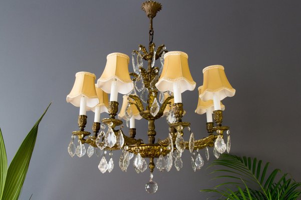 French Louis XVI Style Bronze and Crystal Eight-Light Chandelier-KEG-1139915