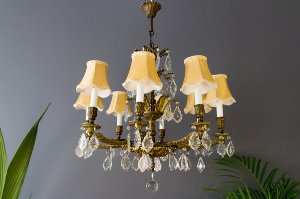 French Louis XVI Style Bronze and Crystal Eight-Light Chandelier-KEG-1139915