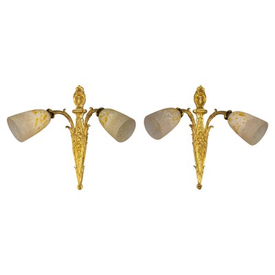 French Louis XVI Style Bronze and Glass Sconces, 1890s, Set of 2-KEG-1740083