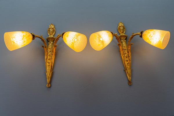 French Louis XVI Style Bronze and Glass Sconces, 1890s, Set of 2-KEG-1740083