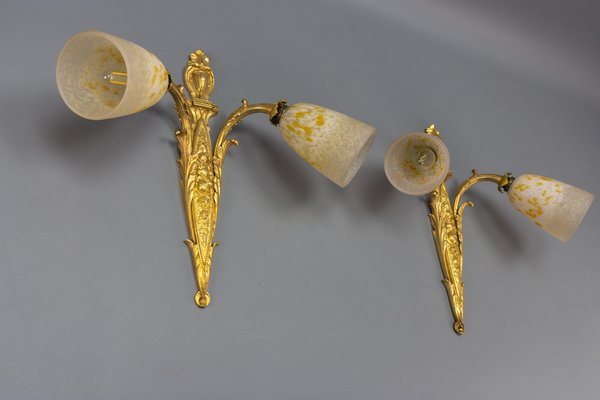 French Louis XVI Style Bronze and Glass Sconces, 1890s, Set of 2-KEG-1740083