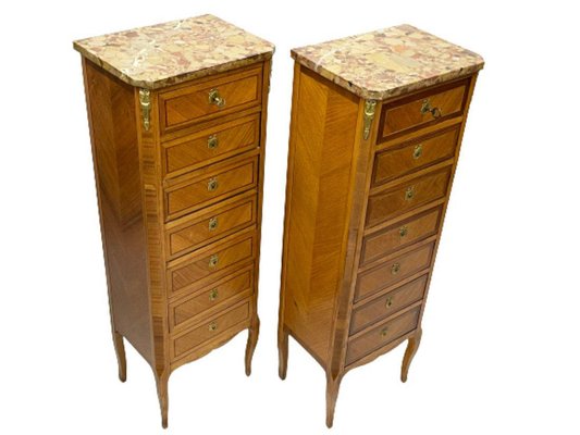 French Louis XVI Style Marble and Bronze Semainier Chests, Set of 2-UCH-1224132