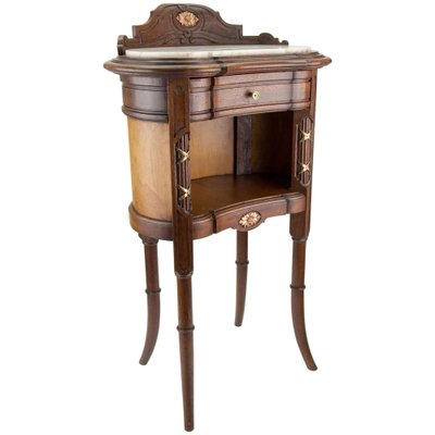 French Louis XVI Style Nightstand with Marble Top and Brass Mounts-KEG-1086565