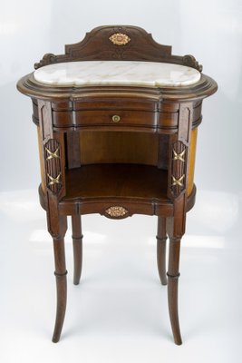 French Louis XVI Style Nightstand with Marble Top and Brass Mounts-KEG-1086565