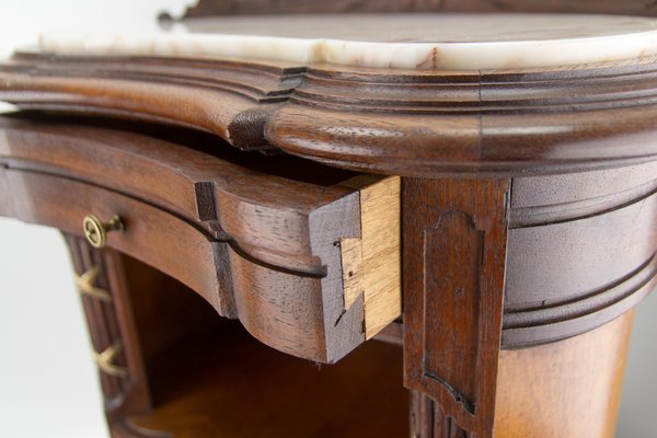 French Louis XVI Style Nightstand with Marble Top and Brass Mounts-KEG-1086565