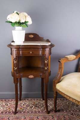 French Louis XVI Style Nightstand with Marble Top and Brass Mounts-KEG-1086565