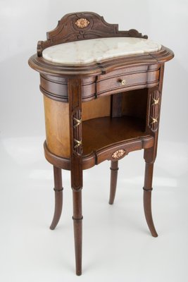 French Louis XVI Style Nightstand with Marble Top and Brass Mounts-KEG-1086565