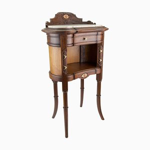 French Louis XVI Style Nightstand with Marble Top and Brass Mounts-KEG-1086565