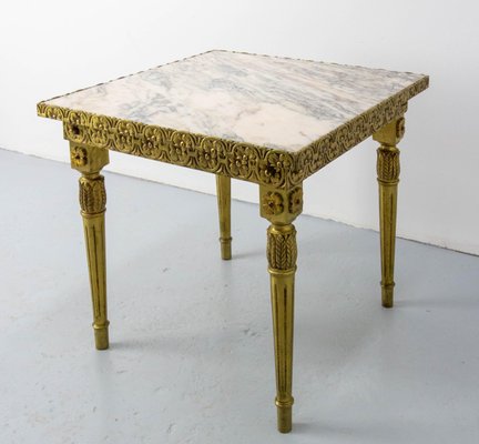 French Louis XVI Style Square Side Table in Brass and Marble, 1960-RIU-1730573