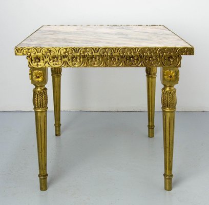 French Louis XVI Style Square Side Table in Brass and Marble, 1960-RIU-1730573