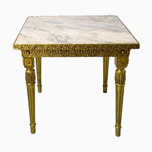 French Louis XVI Style Square Side Table in Brass and Marble, 1960-RIU-1730573