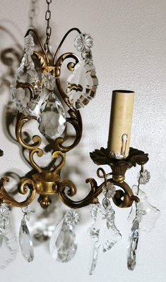 French Louis XVI Style Wall Sconces in Brass and Crystals, Set of 2-QRS-1299832