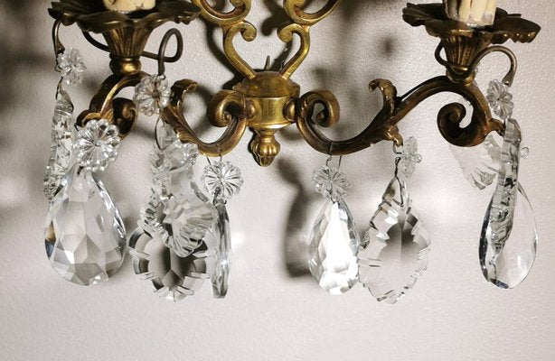 French Louis XVI Style Wall Sconces in Brass and Crystals, Set of 2-QRS-1299832