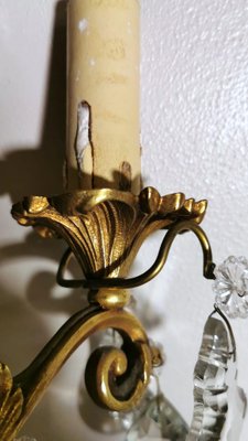 French Louis XVI Style Wall Sconces in Brass and Crystals, Set of 2-QRS-1299832