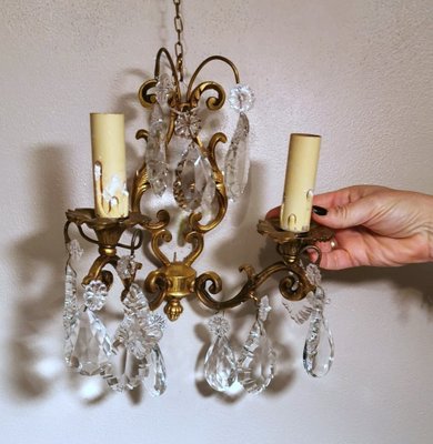 French Louis XVI Style Wall Sconces in Brass and Crystals, Set of 2-QRS-1299832