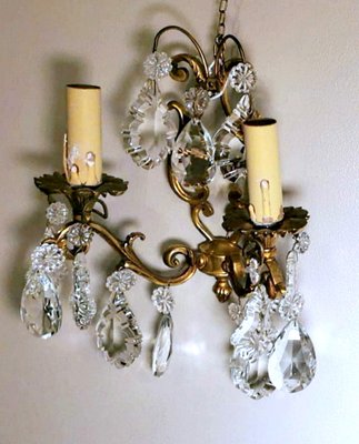 French Louis XVI Style Wall Sconces in Brass and Crystals, Set of 2-QRS-1299832