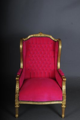 French Louis XVI Wing Chair in Pink Velvet Fabric-FLW-1401791