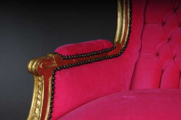 French Louis XVI Wing Chair in Pink Velvet Fabric-FLW-1401791