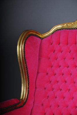 French Louis XVI Wing Chair in Pink Velvet Fabric-FLW-1401791