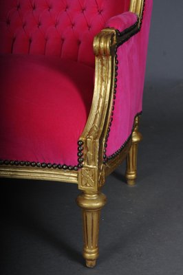 French Louis XVI Wing Chair in Pink Velvet Fabric-FLW-1401791