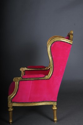 French Louis XVI Wing Chair in Pink Velvet Fabric-FLW-1401791