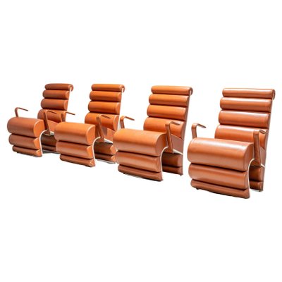 French Lounge Chairs in Metal and Leather, 1970s, Set of 4-ITV-1299186