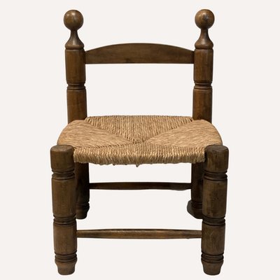 French Low Rush Straw Accent Chair in the Style of Charles Dudouyt-BHG-1137357