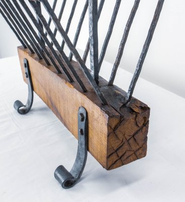 French Magazine Rack in Wrought Iron and Oak, 1960s-RIU-1141772