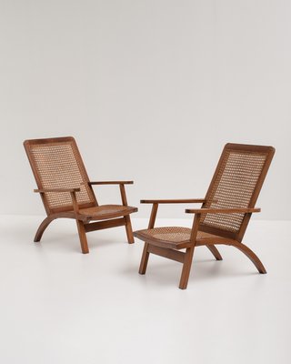 French Mahogany and Cane Armchairs, 1950s, Set of 2-KWC-1425248