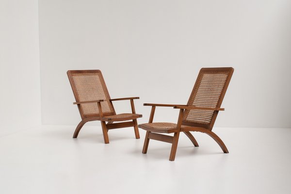 French Mahogany and Cane Armchairs, 1950s, Set of 2-KWC-1425248