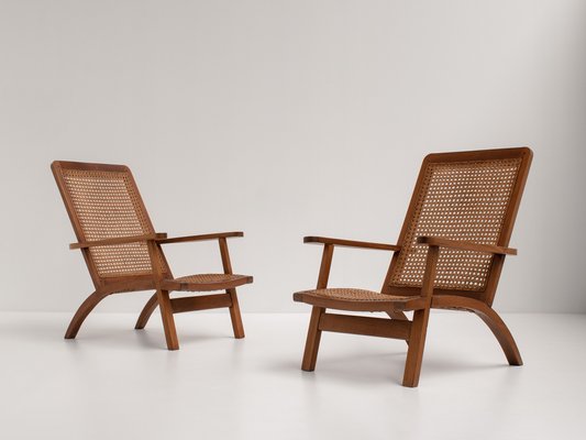 French Mahogany and Cane Armchairs, 1950s, Set of 2-KWC-1425248