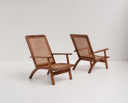 French Mahogany and Cane Armchairs, 1950s, Set of 2-KWC-1425248