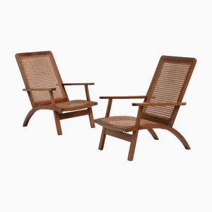 French Mahogany and Cane Armchairs, 1950s, Set of 2-KWC-1425248