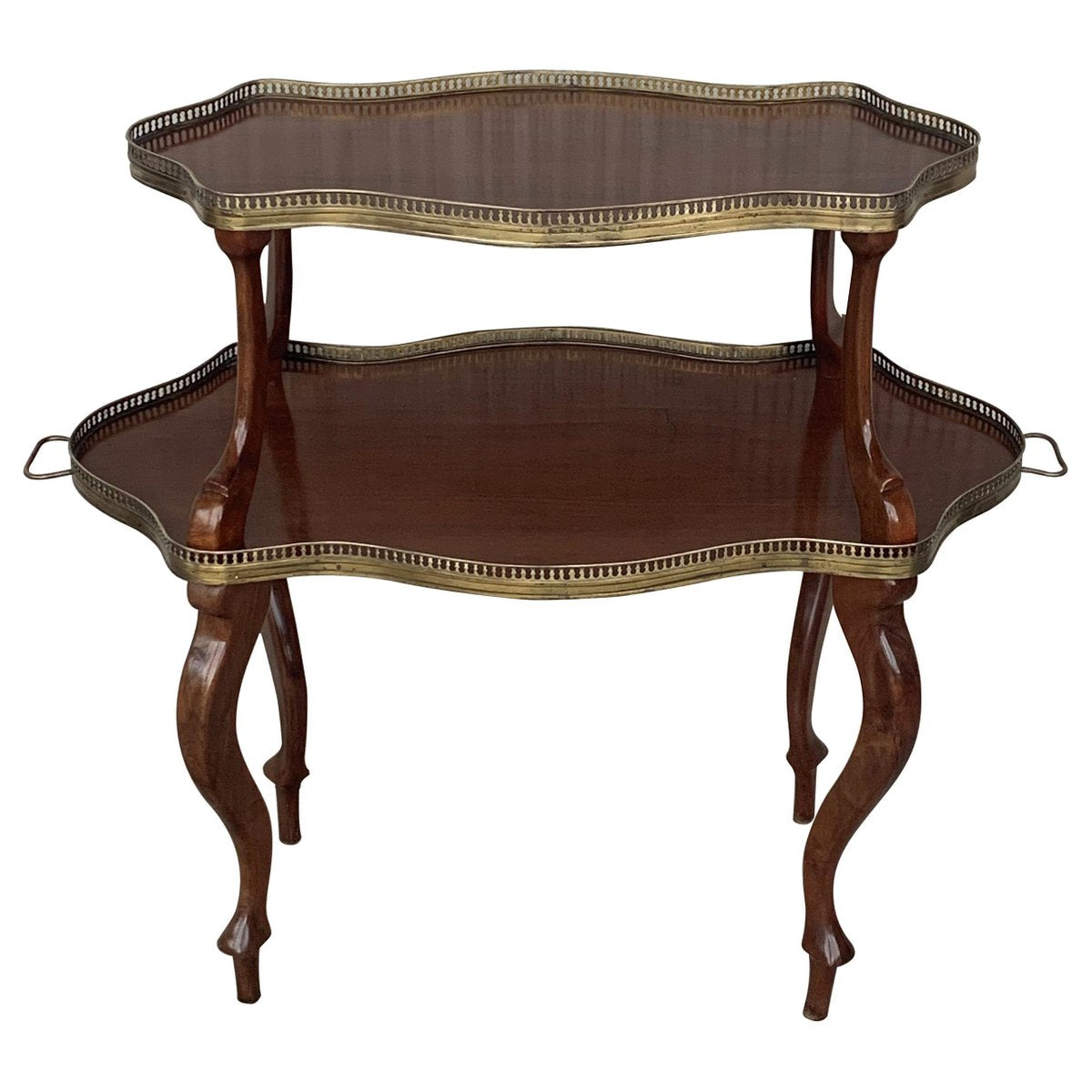 French Mahogany Brass Two-Tier Side Table