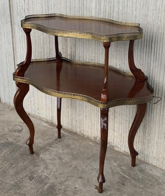 French Mahogany Brass Two-Tier Side Table-PSK-1002757