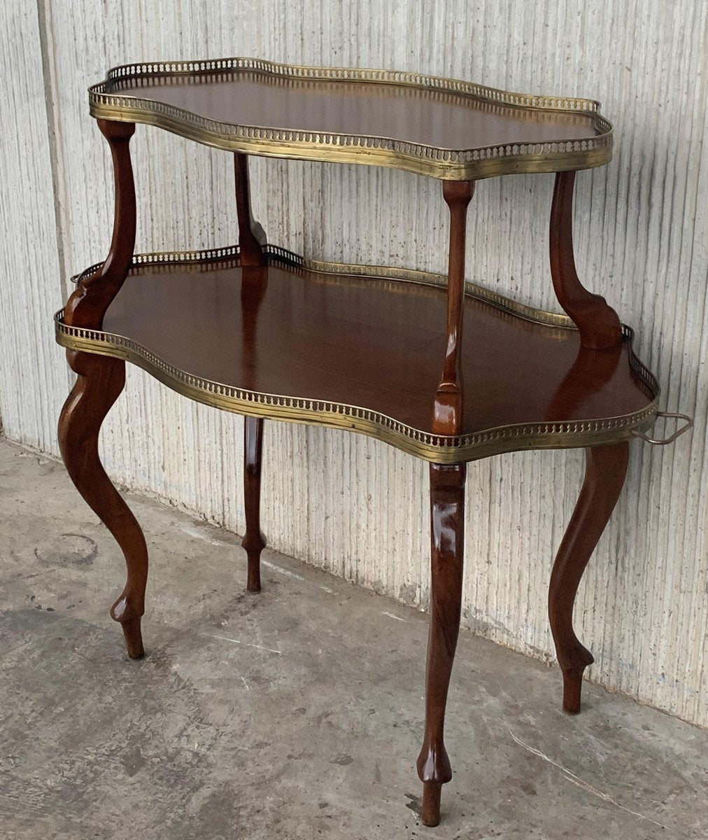 French Mahogany Brass Two-Tier Side Table