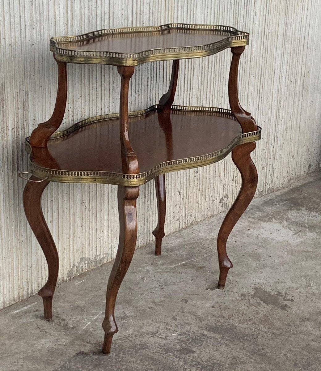 French Mahogany Brass Two-Tier Side Table