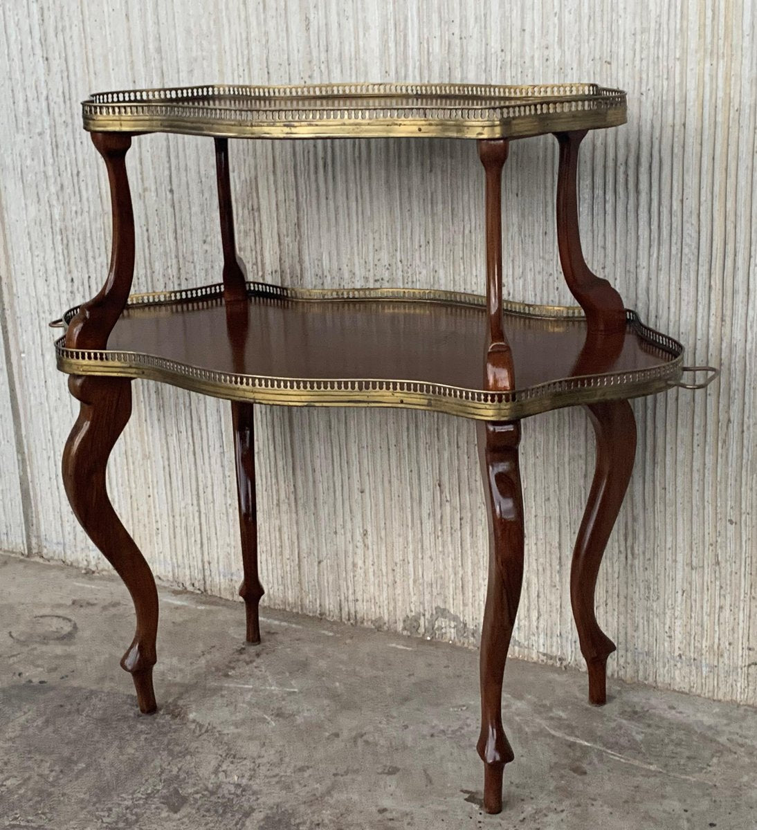 French Mahogany Brass Two-Tier Side Table