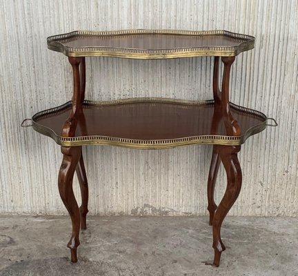 French Mahogany Brass Two-Tier Side Table-PSK-1002757