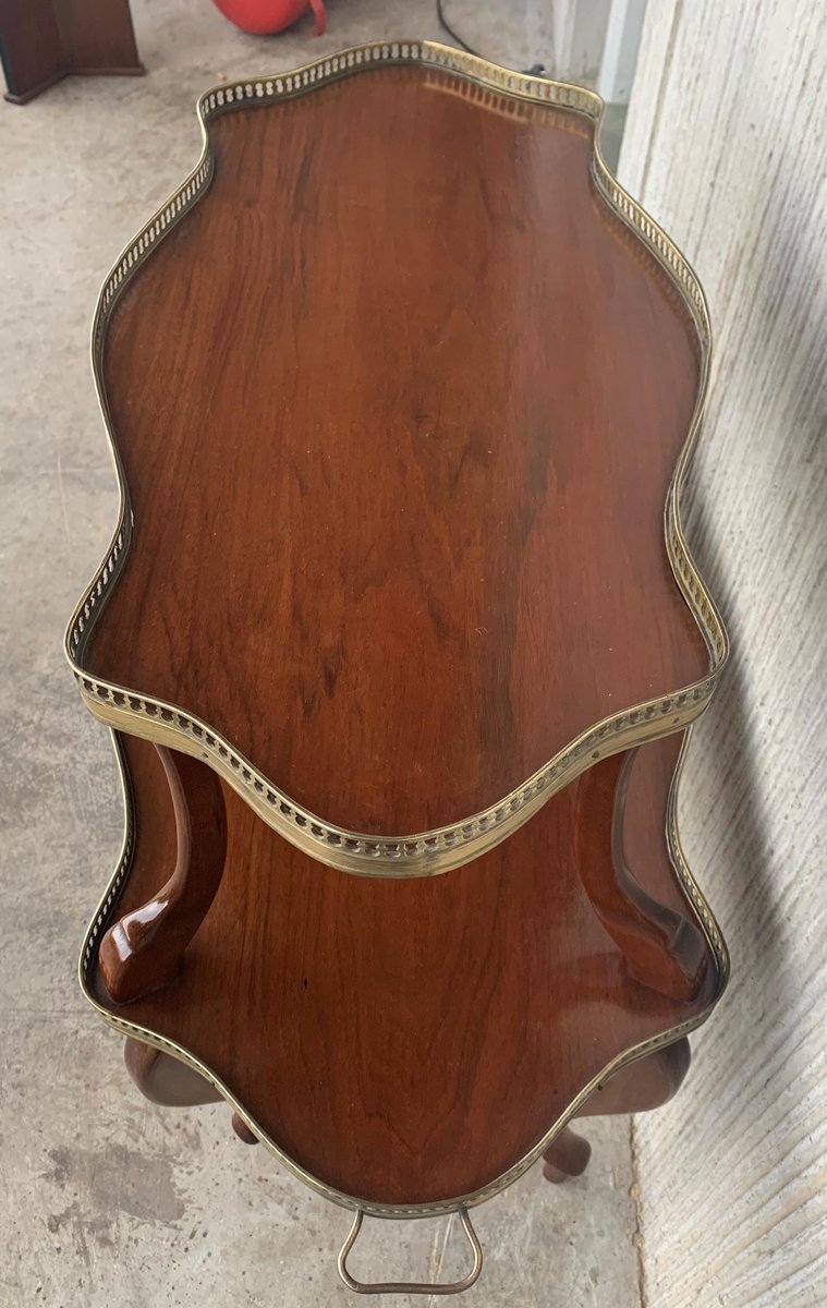 French Mahogany Brass Two-Tier Side Table