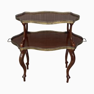 French Mahogany Brass Two-Tier Side Table-PSK-1002757