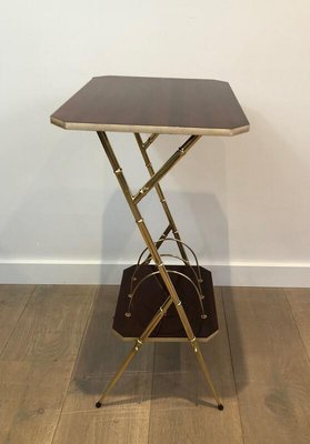 French Mahogany, Faux-Bamboo & Gilt Metal Side Table with Magazine Rack, 1970s-BA-919220