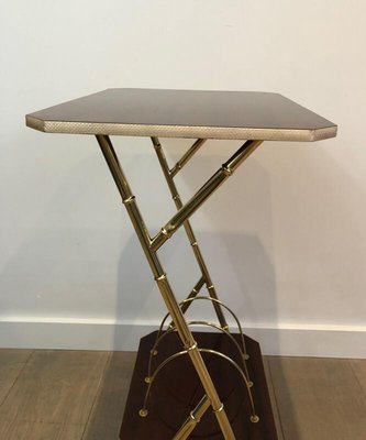 French Mahogany, Faux-Bamboo & Gilt Metal Side Table with Magazine Rack, 1970s-BA-919220