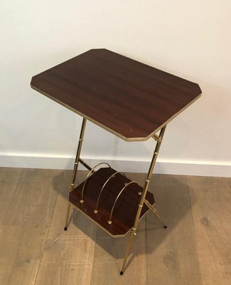 French Mahogany, Faux-Bamboo & Gilt Metal Side Table with Magazine Rack, 1970s-BA-919220