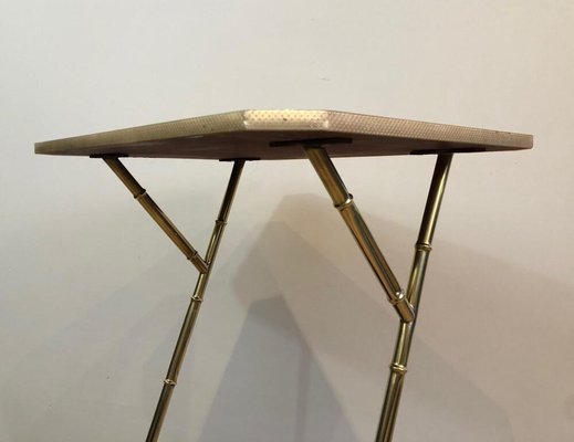 French Mahogany, Faux-Bamboo & Gilt Metal Side Table with Magazine Rack, 1970s-BA-919220