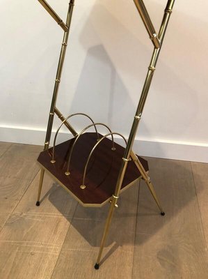 French Mahogany, Faux-Bamboo & Gilt Metal Side Table with Magazine Rack, 1970s-BA-919220